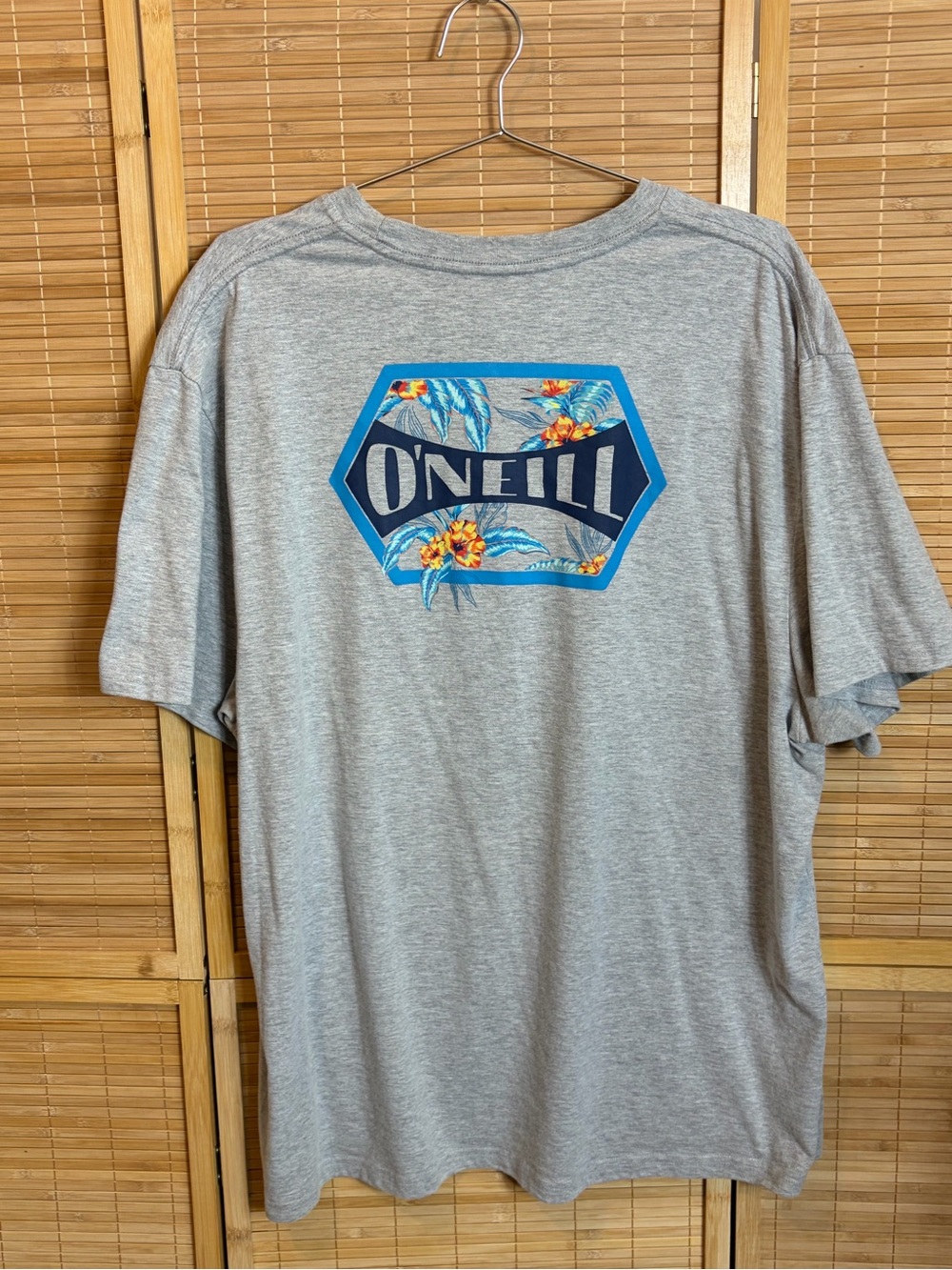 O'Neill Gray Tee with Blue and Orange Floral Logo